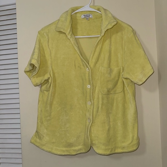 Frankie’s Bikini Yellow Terry Cloth Button Up Size Medium - Picture 1 of 5